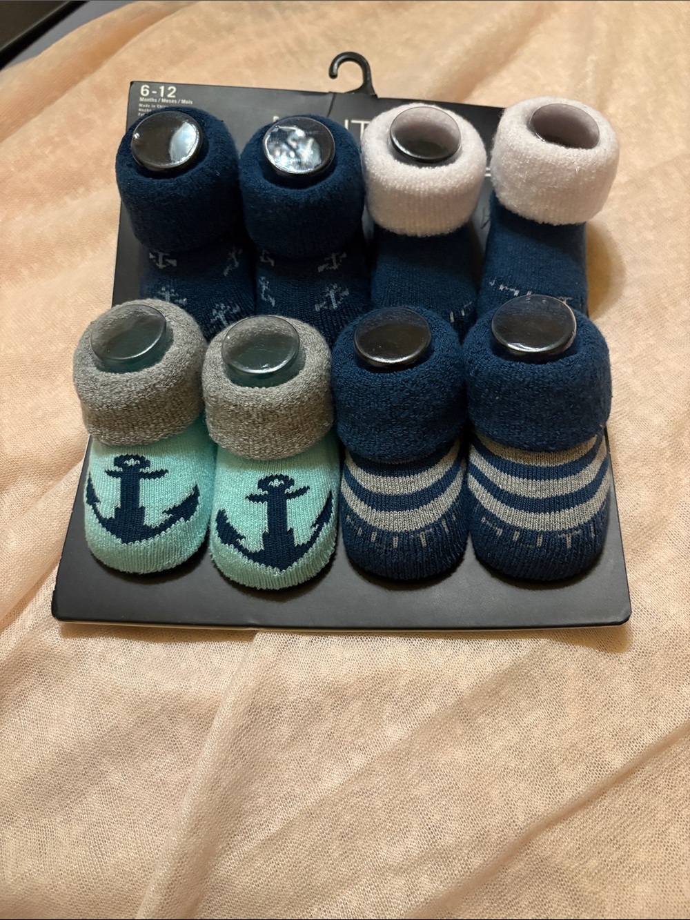 Baby & Toddler Anchor and Stripe Non-Slip Socks - Navy/Mint